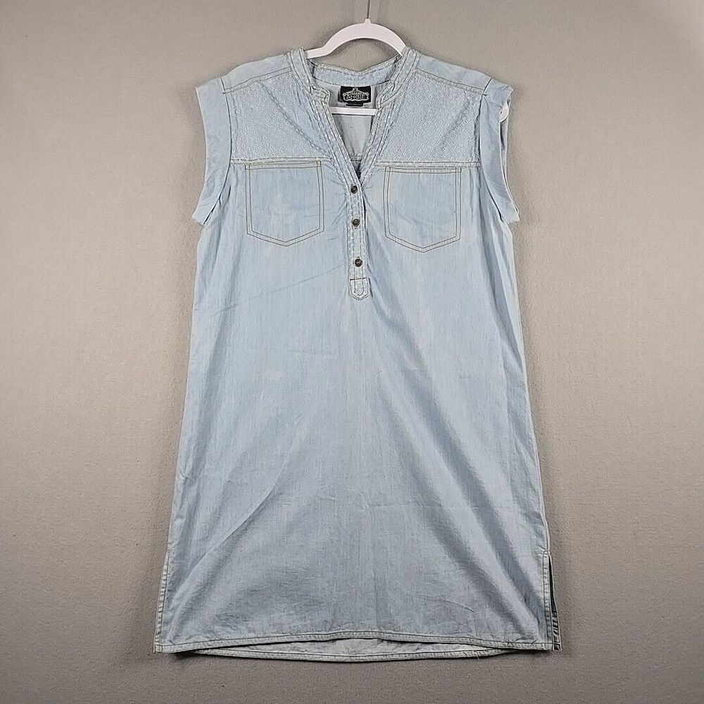 Angie Womens Dress Sz L Blue Cotton Sleeveless Casual Lace Ombré